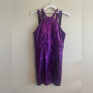 Purple Paradise! Emerald Sundae Purple Sequin Strappy Halter Mini Dress